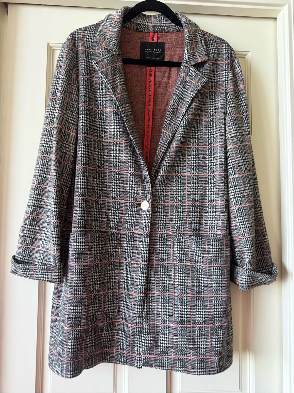 Sanctuary Grey Plaid Single-Button Blazer Jacket
